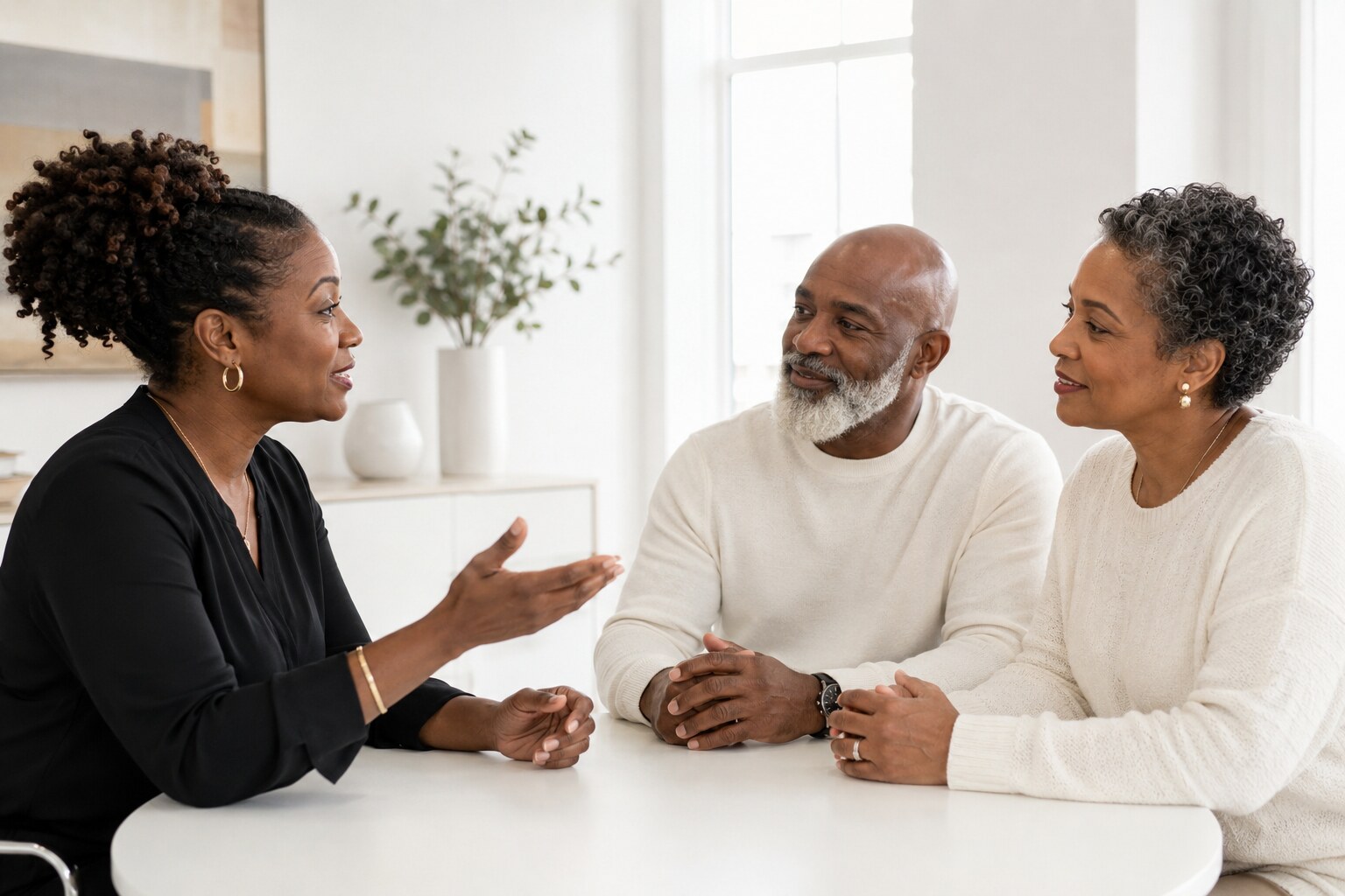 A financial professional having an educational conversation with a couple